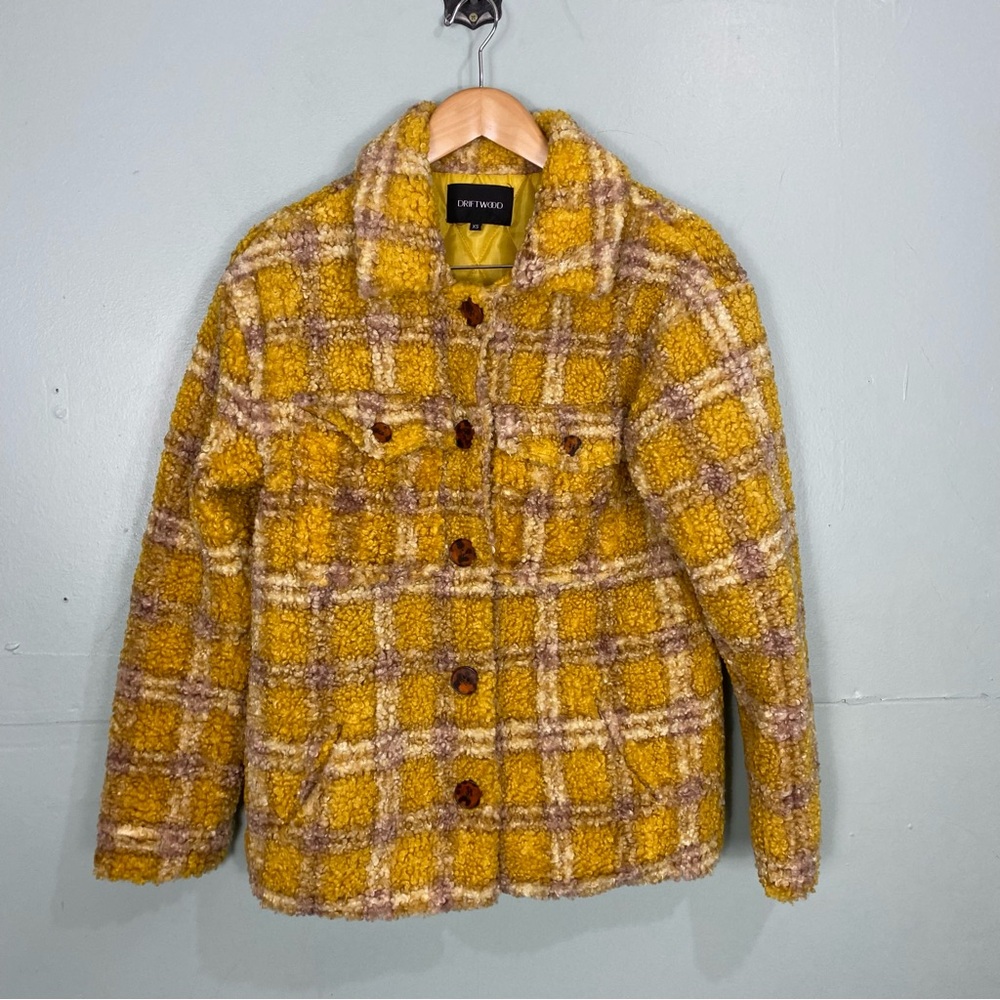 Driftwood Ryan Plaid Sherpa Teddy Jacket Yellow XS